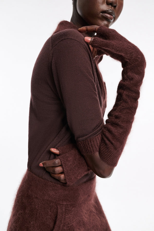 Dorothee Schumacher Virgin Merino-Cashmere Fuzzy Knit Arm-Warmers in Brown Vancouver. Shop Online or in Store.