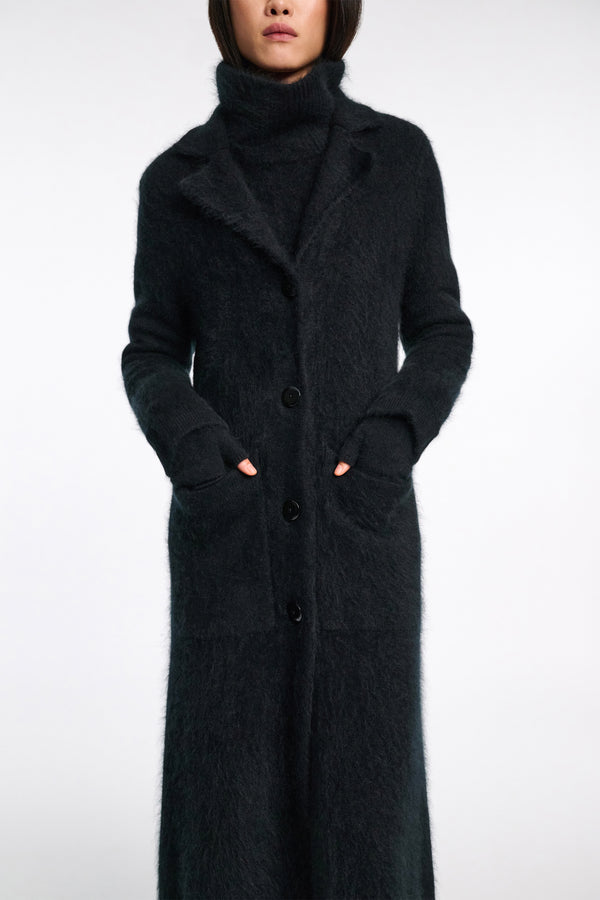Dorothee Schumacher Virgin Merino-Cashmere Fuzzy Knit Coat in Black Vancouver. Shop Online or in Store.
