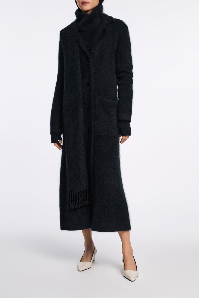 Dorothee Schumacher Virgin Merino-Cashmere Fuzzy Knit Coat in Black Vancouver. Shop Online or in Store.