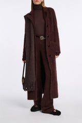 Dorothee Schumacher Virgin Merino-Cashmere Fuzzy Knit Coat in Chocolate Brown Vancouver. Shop Online or in Store.