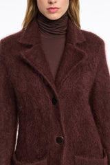 Dorothee Schumacher Virgin Merino-Cashmere Fuzzy Knit Coat in Chocolate Brown Vancouver. Shop Online or in Store.