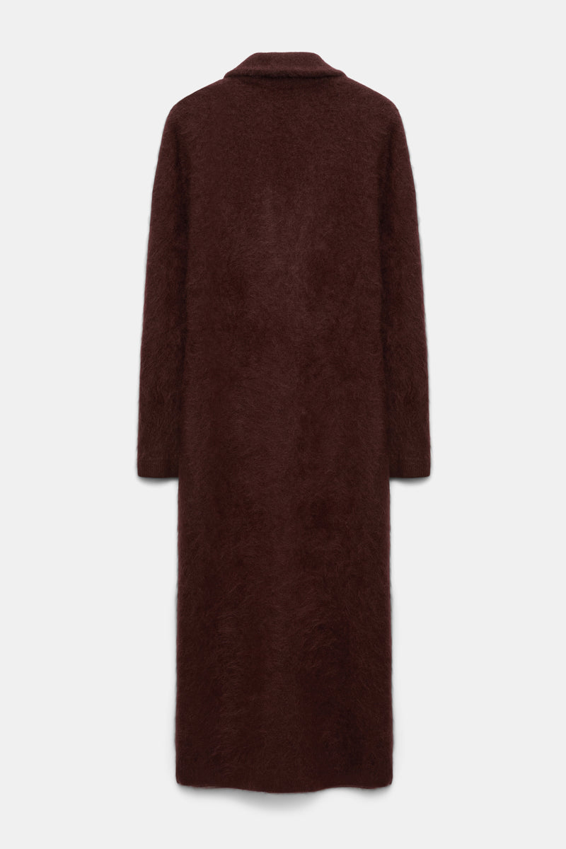 Dorothee Schumacher Virgin Merino-Cashmere Fuzzy Knit Coat in Chocolate Brown Vancouver. Shop Online or in Store.