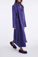 Dorothee Schumacher Virgin Merino-Cashmere Fuzzy Knit Coat in Lavendel Night Vancouver. Shop Online or in Store.