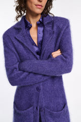 Dorothee Schumacher Virgin Merino-Cashmere Fuzzy Knit Coat in Lavendel Night Vancouver. Shop Online or in Store.