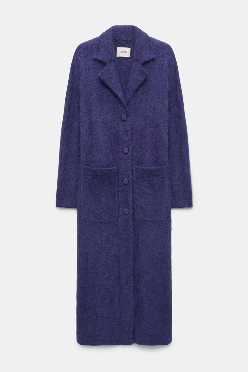 Dorothee Schumacher Virgin Merino-Cashmere Fuzzy Knit Coat in Lavendel Night Vancouver. Shop Online or in Store.