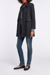Dorothee Schumacher Virgin Merino-Cashmere Fuzzy Knit Collared Jacket in Dark Grey Vancouver. Shop Online or in Store.