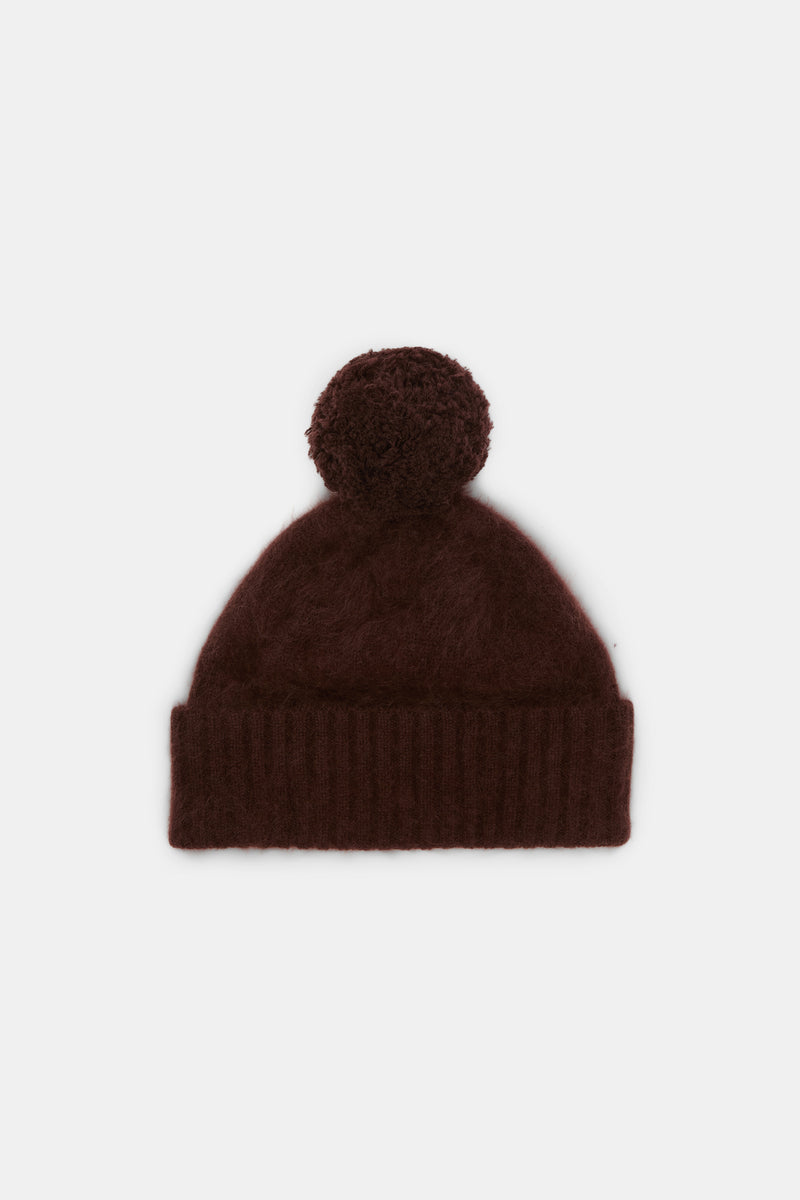 Dorothee Schumacher Virgin Merino-Cashmere Fuzzy Knit Toque in Brown Vancouver. Shop Online or in Store.