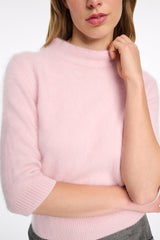Dorothee Schumacher Virgin Merino-Cashmere Fuzzy Knit Turtleneck Pullover in Candy Rose Vancouver. Shop Online or in Store.