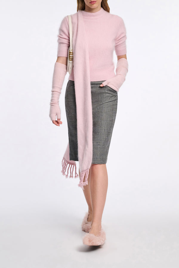 Dorothee Schumacher Virgin Merino-Cashmere Fuzzy Knit Turtleneck Pullover in Candy Rose Vancouver. Shop Online or in Store.