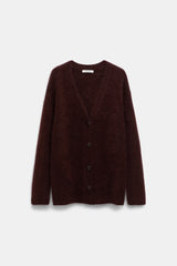 Dorothee Schumacher Virgin Merino-Cashmere Fuzzy Knit V-Neck Cardigan in Chocolate Brown Vancouver. Shop Online or in Store.