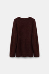 Dorothee Schumacher Virgin Merino-Cashmere Fuzzy Knit V-Neck Cardigan in Chocolate Brown Vancouver. Shop Online or in Store.