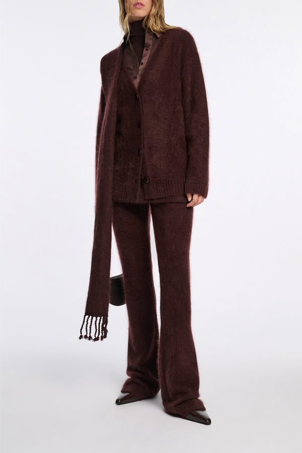 Dorothee Schumacher Virgin Merino-Cashmere Fuzzy Knit V-Neck Cardigan in Chocolate Brown Vancouver. Shop Online or in Store.