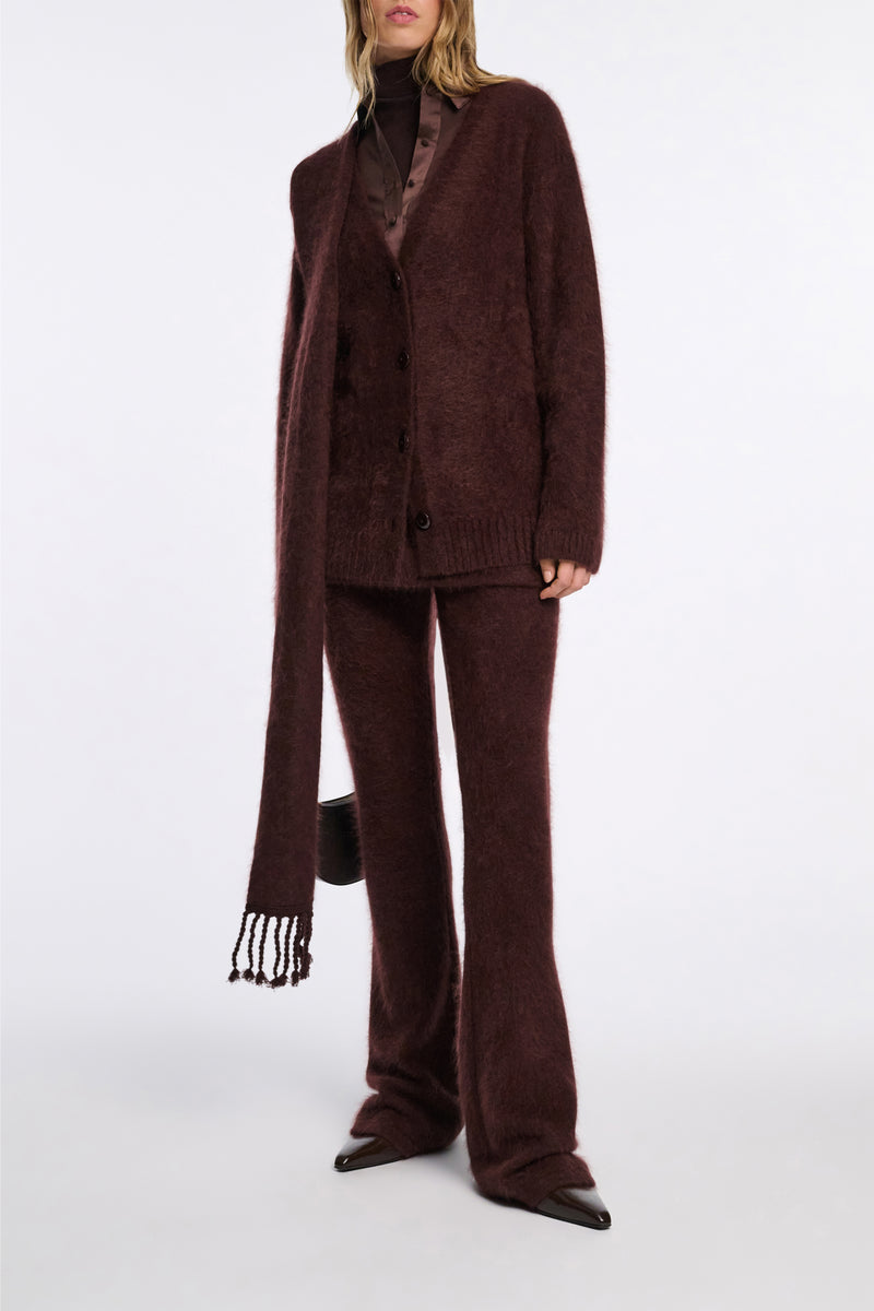 Dorothee Schumacher Virgin Merino-Cashmere Fuzzy Knit V-Neck Cardigan in Chocolate Brown Vancouver. Shop Online or in Store.