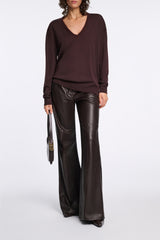 Dorothee Schumacher Virgin Merino Deep V-neck Pullover in Chocolate Brown Vancouver. Shop Online or in Store.)