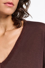 Dorothee Schumacher Virgin Merino Deep V-neck Pullover in Chocolate Brown Vancouver. Shop Online or in Store.)