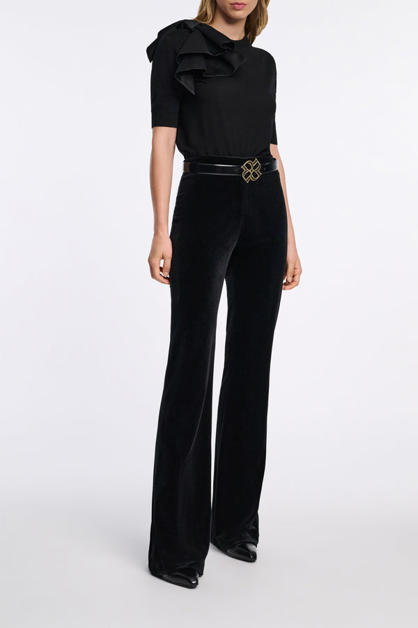 Dorothee Schumacher Virgin Merino Knit Tee with Bow Embellishment in Black Vancouver. Shop Online or in Store.