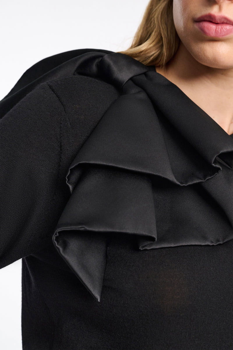 Dorothee Schumacher Virgin Merino Knit Tee with Bow Embellishment in Black Vancouver. Shop Online or in Store.