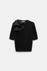 Dorothee Schumacher Virgin Merino Knit Tee with Bow Embellishment in Black Vancouver. Shop Online or in Store.