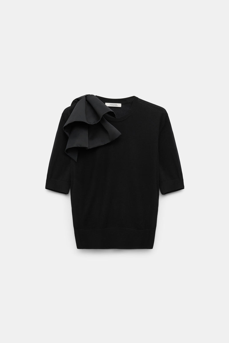 Dorothee Schumacher Virgin Merino Knit Tee with Bow Embellishment in Black Vancouver. Shop Online or in Store.