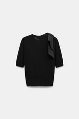 Dorothee Schumacher Virgin Merino Knit Tee with Bow Embellishment in Black Vancouver. Shop Online or in Store.