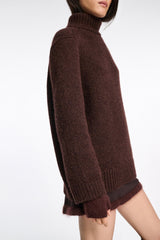 Dorothee Schumacher Virgin Wool-Alpaca Knit Oversized Turtleneck Pullover in Chocolate Brown Vancouver. Shop Online or in Store.