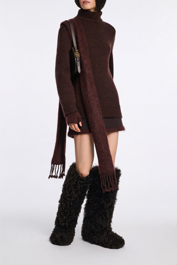 Dorothee Schumacher Virgin Wool-Alpaca Knit Oversized Turtleneck Pullover in Chocolate Brown Vancouver. Shop Online or in Store.