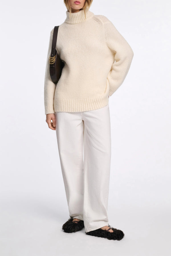 Dorothee Schumacher Virgin Wool-Alpaca Knit Oversized Turtleneck Pullover in Off-White Vancouver. Shop Online or in Store.