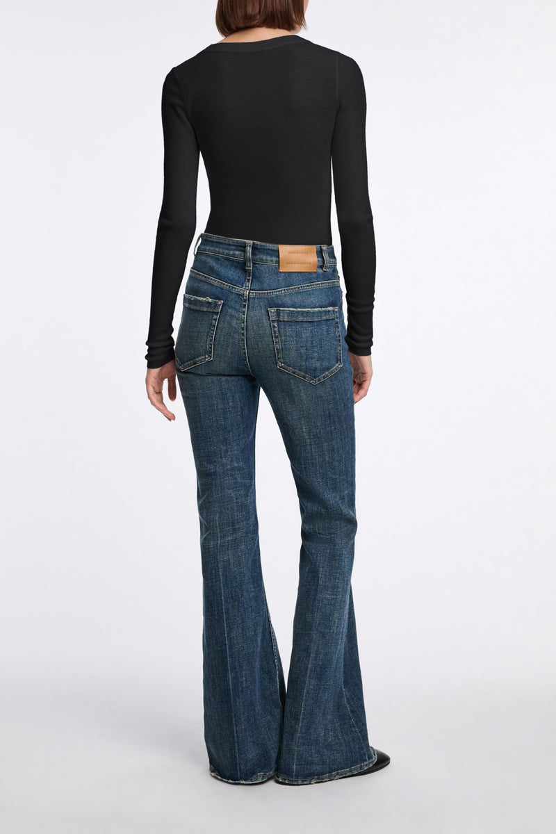 Dorothee Schumacher Virgin Wool Knit Pullover with Deep Scoop Neck in Black Vancouver. Shop Online or in Store.