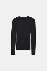 Dorothee Schumacher Virgin Wool Knit Pullover with Deep Scoop Neck in Black Vancouver. Shop Online or in Store.