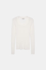 Dorothee Schumacher Virgin Wool Knit Pullover with Deep Scoop Neck in White Vancouver. Shop Online or in Store.
