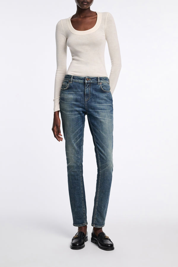 Dorothee Schumacher Virgin Wool Knit Pullover with Deep Scoop Neck in White Vancouver. Shop Online or in Store.