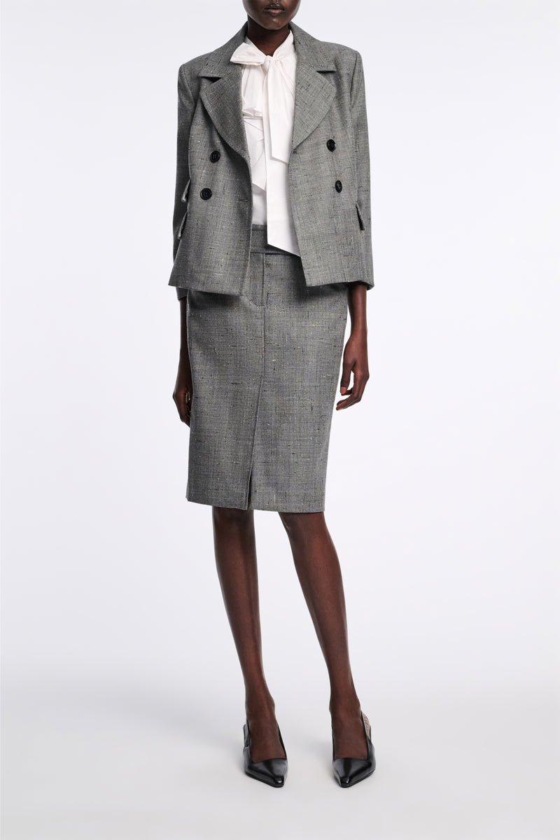 Dorothee Schumacher Virgin Wool Tweed Pencil Skirt in Pepper and Salt Vancouver. Shop Online or in Store.
