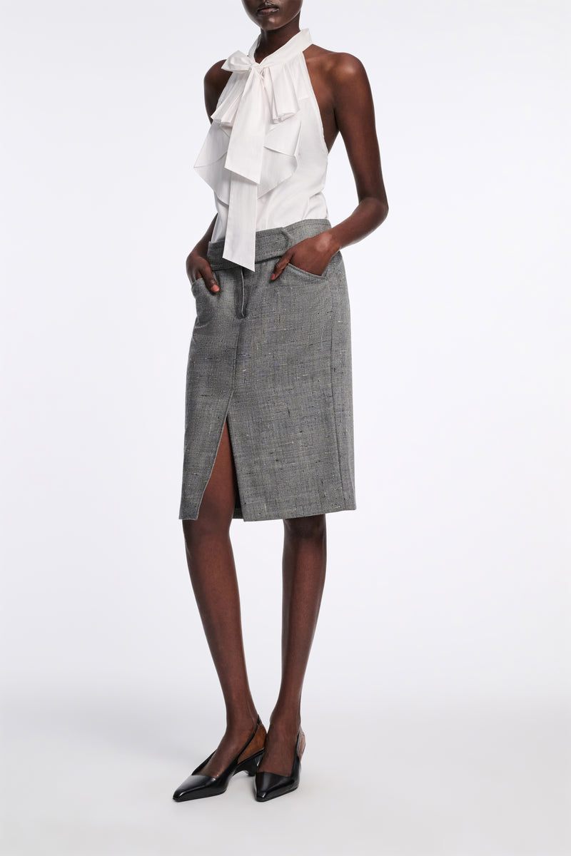 Dorothee Schumacher Virgin Wool Tweed Pencil Skirt in Pepper and Salt Vancouver. Shop Online or in Store.