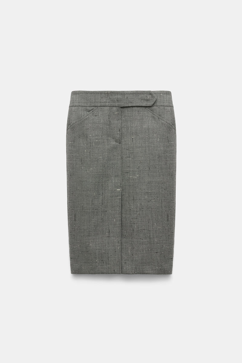 Dorothee Schumacher Virgin Wool Tweed Pencil Skirt in Pepper and Salt Vancouver. Shop Online or in Store.