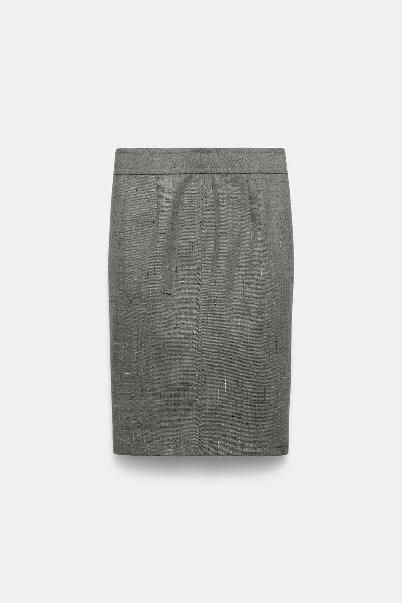 Dorothee Schumacher Virgin Wool Tweed Pencil Skirt in Pepper and Salt Vancouver. Shop Online or in Store.