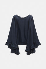 Dorothee Schumacher Wide Sleeves Blouse in Habotai Silk in Navy Vancouver. Shop Online or in Store.
