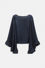 Dorothee Schumacher Wide Sleeves Blouse in Habotai Silk in Navy Vancouver. Shop Online or in Store.