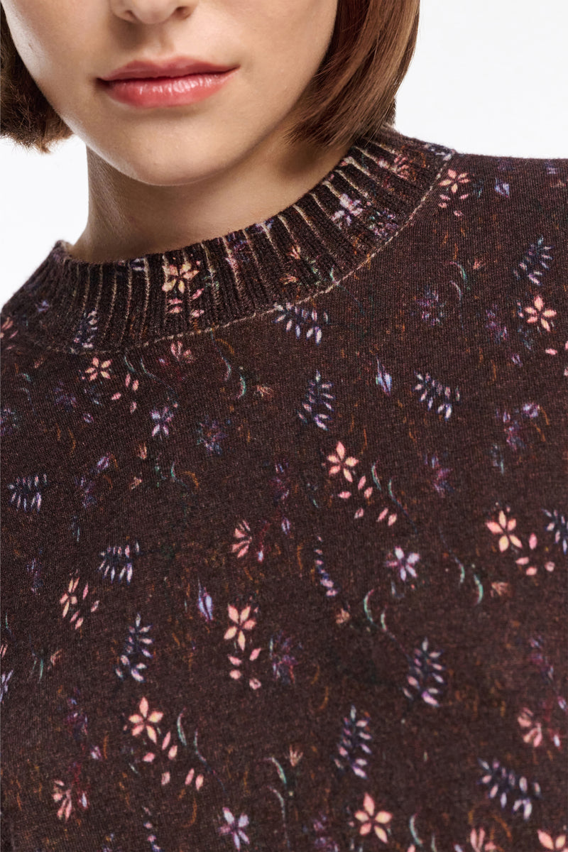 Dorothee Schumacher Wool Cashmere Floral Short Sleeve Pullover in Brown Vancouver. Shop Online or in Store.
