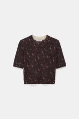 Dorothee Schumacher Wool Cashmere Floral Short Sleeve Pullover in Brown Vancouver. Shop Online or in Store.