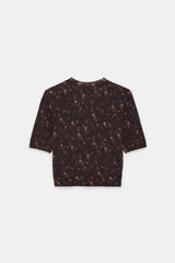 Dorothee Schumacher Wool Cashmere Floral Short Sleeve Pullover in Brown Vancouver. Shop Online or in Store.