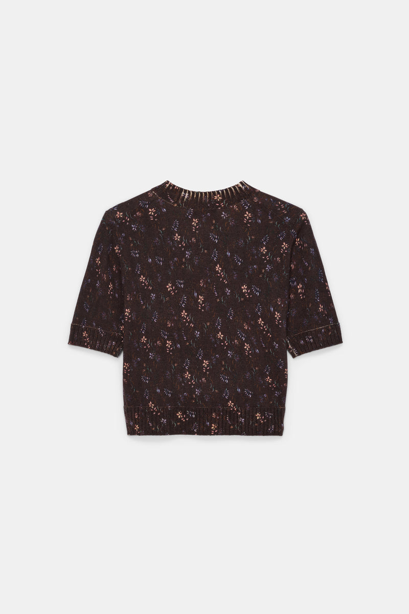 Dorothee Schumacher Wool Cashmere Floral Short Sleeve Pullover in Brown Vancouver. Shop Online or in Store.