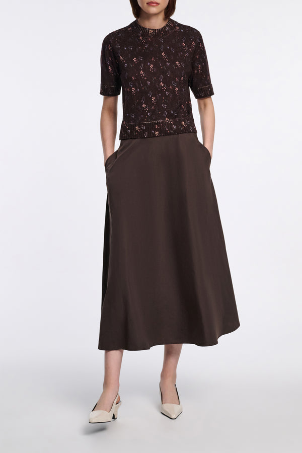 Dorothee Schumacher Wool Cashmere Floral Short Sleeve Pullover in Brown Vancouver. Shop Online or in Store.