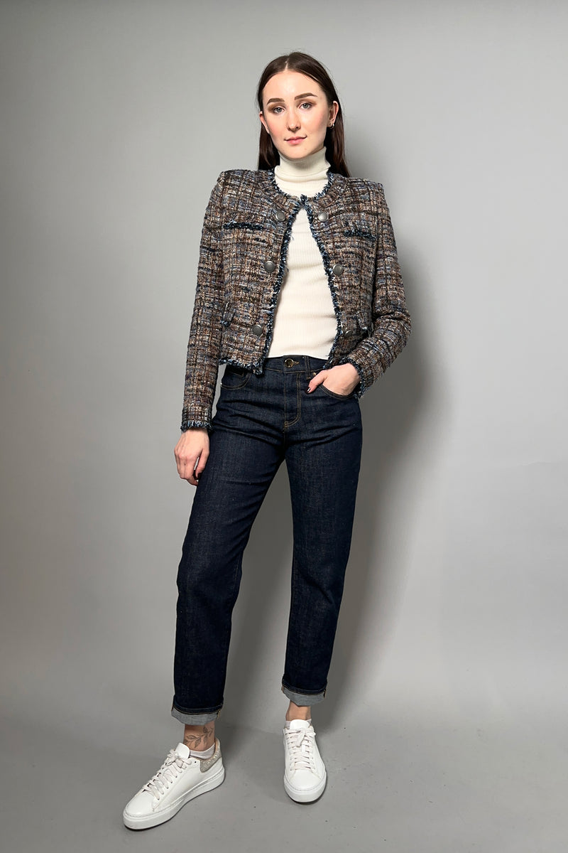 Tonet Short Tweed Jacket in Brown and Blue - Ashia Mode - Vancouver, BC