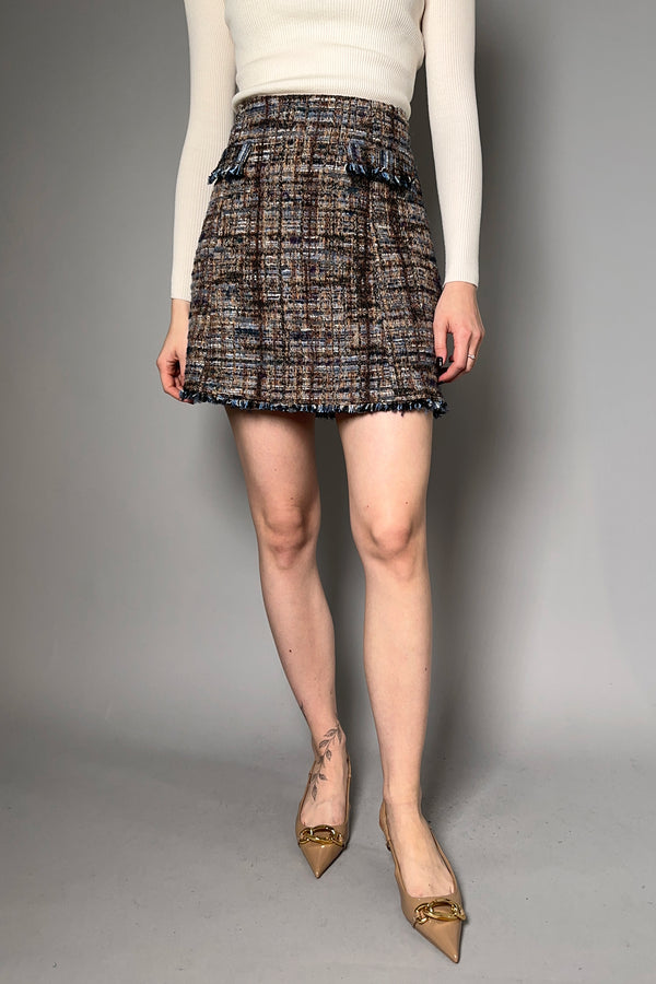 Tonet Tweed Mini Skirt in Brown and Blue - Ashia Mode - Vancouver, BC