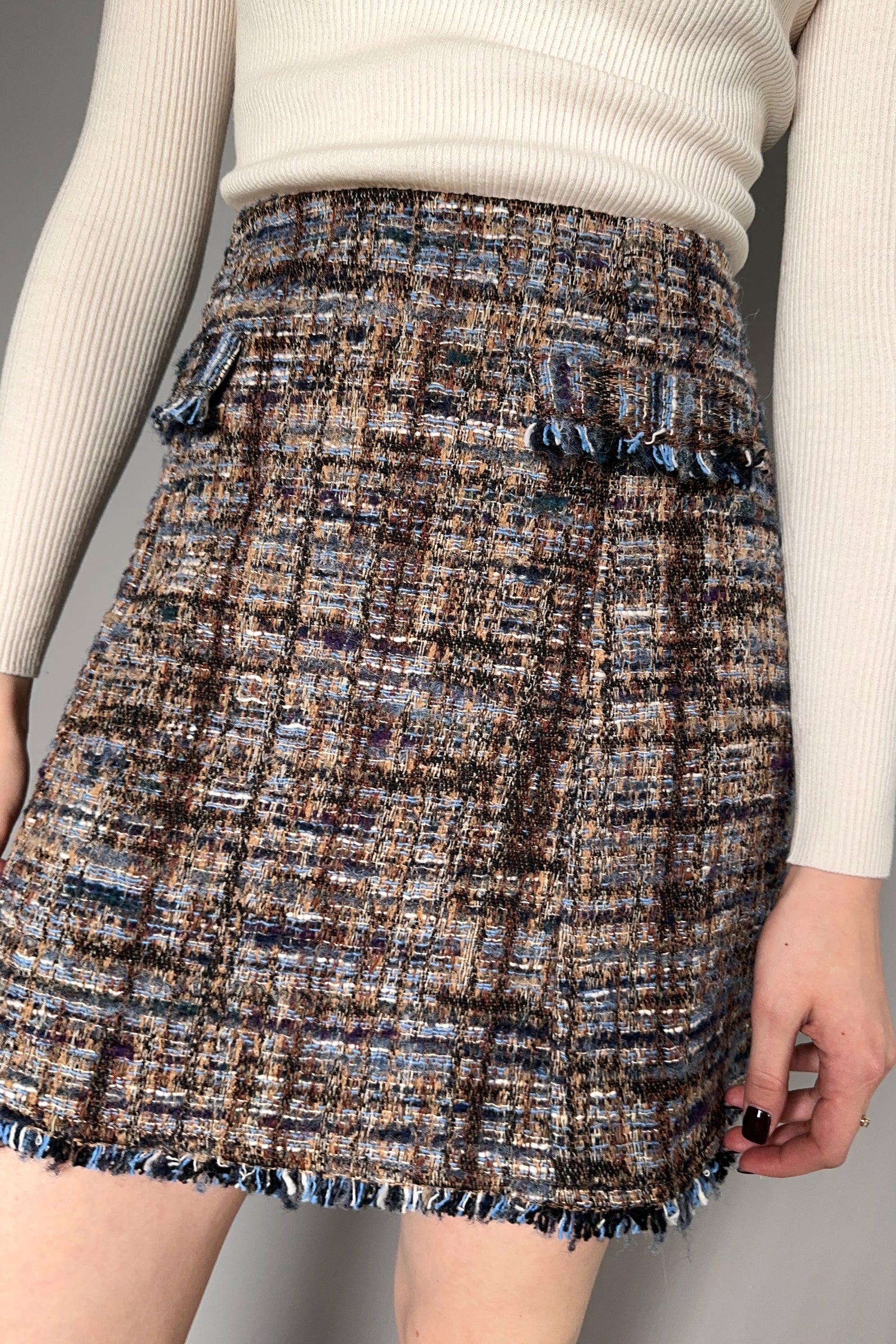 Tonet Tweed Mini Skirt in Brown and Blue – Ashia Mode