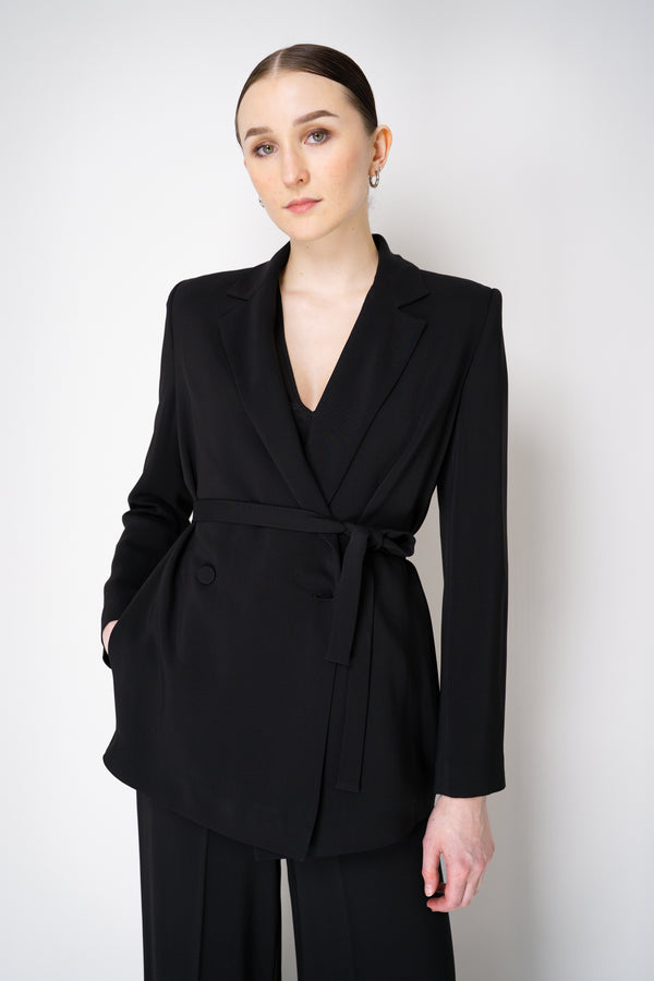 Erika Cavallini Cady Double Breasted Blazer with Tie Belt in Black Vancouver. Shop Online or in Store.