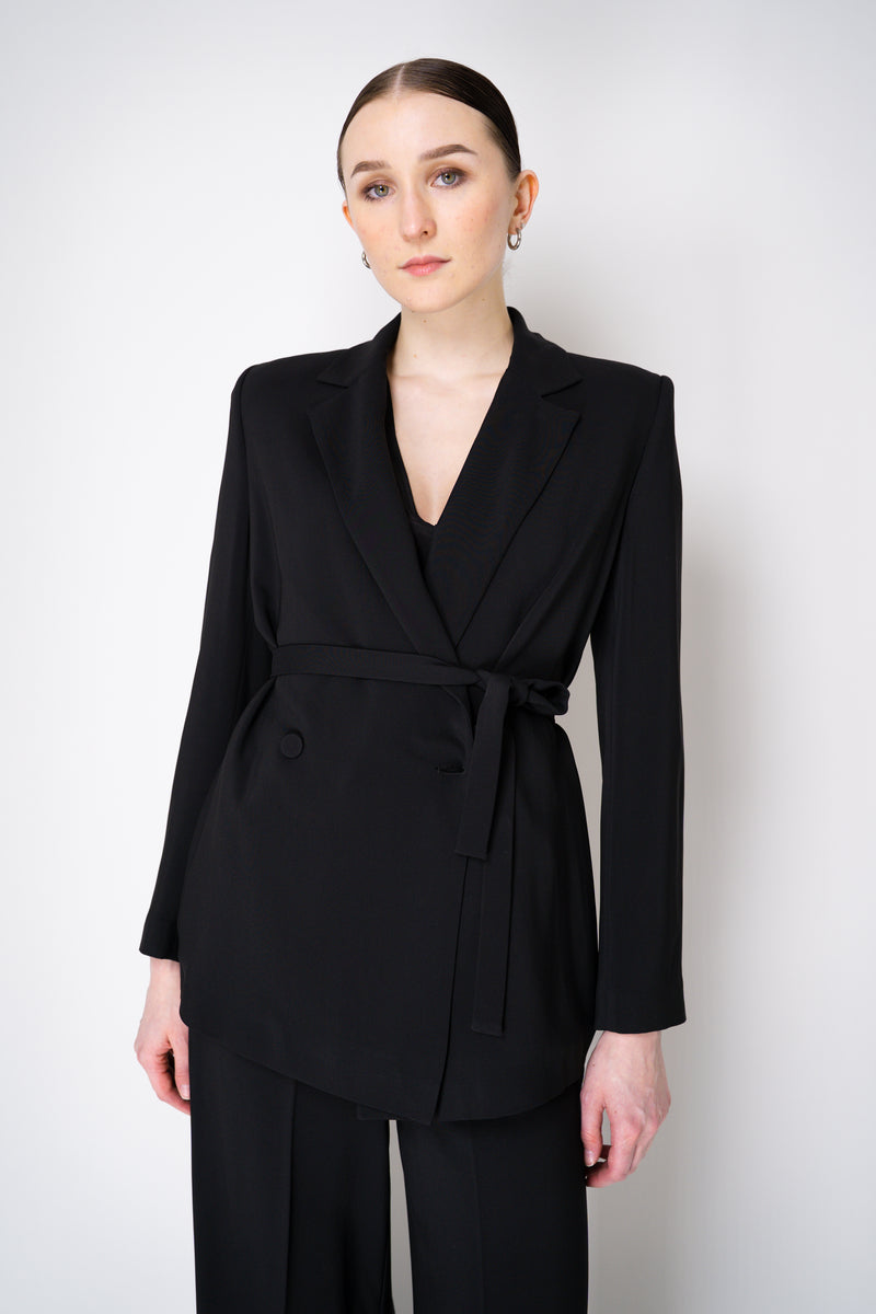 Erika Cavallini Cady Double Breasted Blazer with Tie Belt in Black Vancouver. Shop Online or in Store.