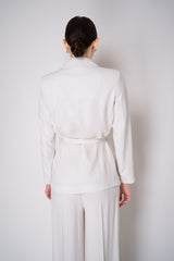 Erika Cavallini Cady Double Breasted Blazer with Tie Belt in White Vancouver. Shop Online or in Store.