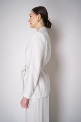 Erika Cavallini Cady Double Breasted Blazer with Tie Belt in White Vancouver. Shop Online or in Store.