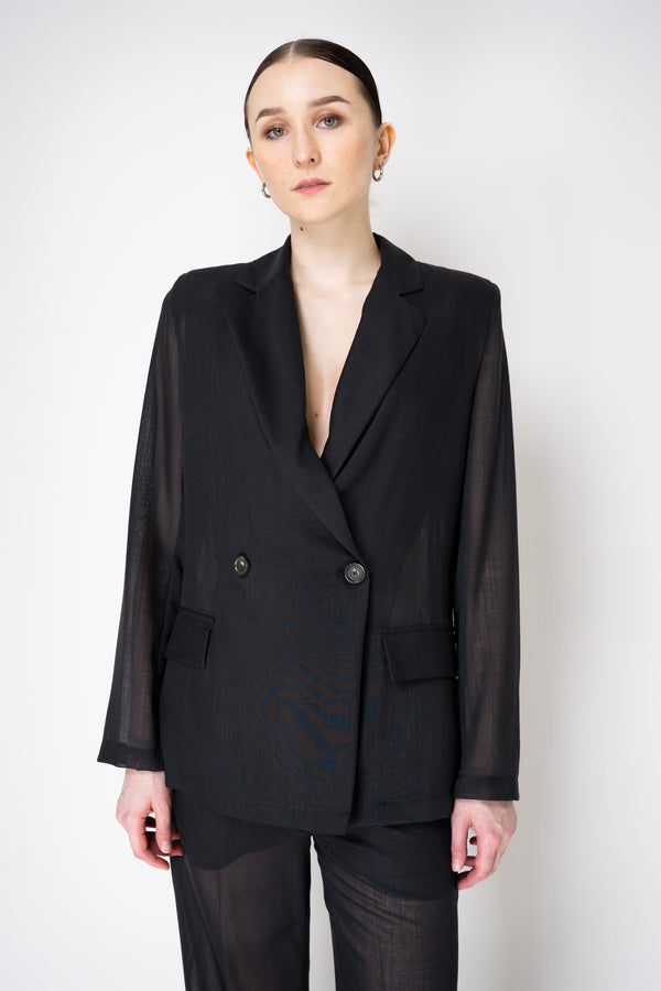 Erika Cavallini Sheer Double Breasted Virgin Wool Blazer in Black Vancouver. Shop Online or in Store.